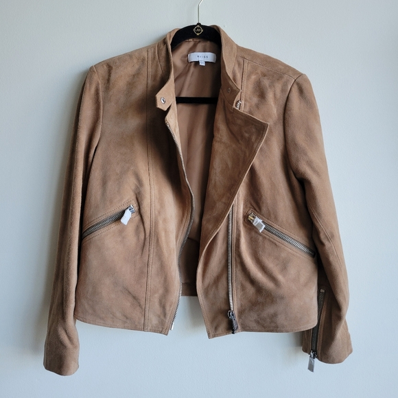 REISS Suede Lamb Leather Biker Jacket Size 10 - Picture 2 of 11